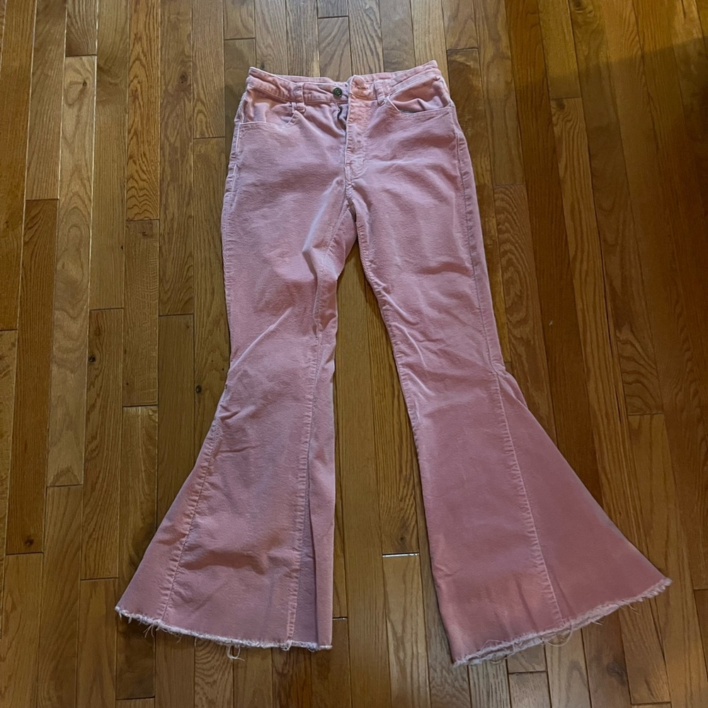 Pink Corduroy Saints and Hearts Bell Bottoms Size S